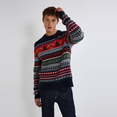 Pull col rond jacquard de noël contenant de la laine MONOPRIX