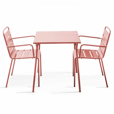 Salon de jardin table bistrot et 2 fauteuils en métal, PALAVAS OVIALA