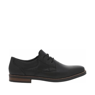 Derbies en cuir noir à talon aspect boisé décroché bas et à lacets ronds enduis RIEKER