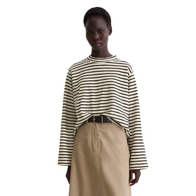 T-shirt long à col roulé rayé regular en jersey heavy slub teint en fil MARC O'POLO