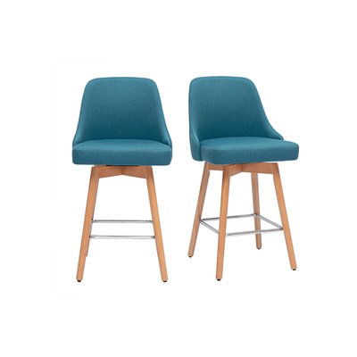 Tabourets de bar scandinaves pivotants 360° en tissu effet velours texturé vert céladon et bois hêtre massif H65 cm (lot de 2) HASTA MILIBOO