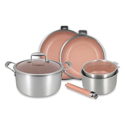 Batterie de cuisine 5 pièces en acier inoxydable avec 1 poignée, AGLAE MENASTYL