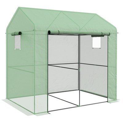 Serre de jardin 2,8 m² porte zippée 2 fenêtres acier PE vert OUTSUNNY