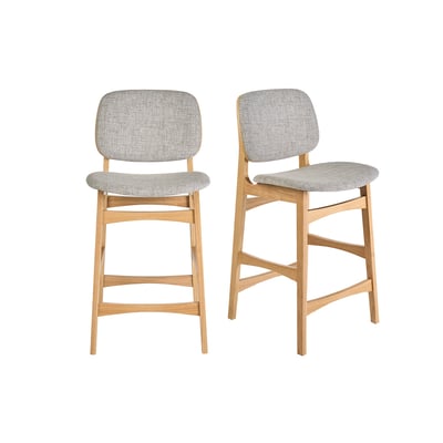 Tabourets scandinaves en bois clair frêne et tissu gris clair H66 cm (lot de 2) SOQUETTE MILIBOO