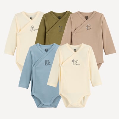 Lot de 5 bodies croisés manches longues, en coton, thème abécédaire LA REDOUTE COLLECTIONS