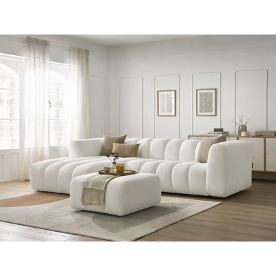 Canapé d'angle fixe 4 places en tissu chiné avec pouf, TALIA BOBOCHIC