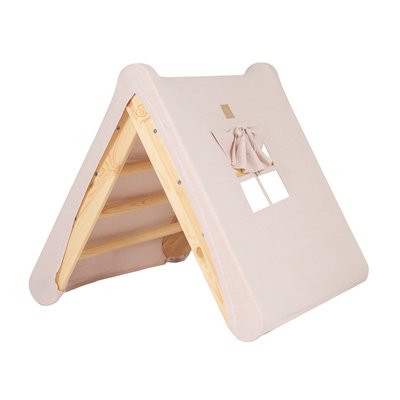 Triangle de pikler para niños - Lin, coton, maison rose, échelle naturelle MEOW BABY