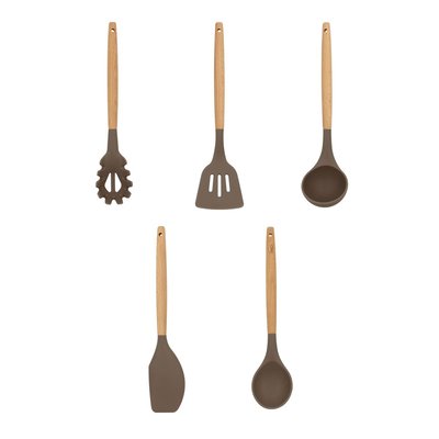 Set de 5 ustensiles en silicone et manche en bois, ELIOTT MENASTYL