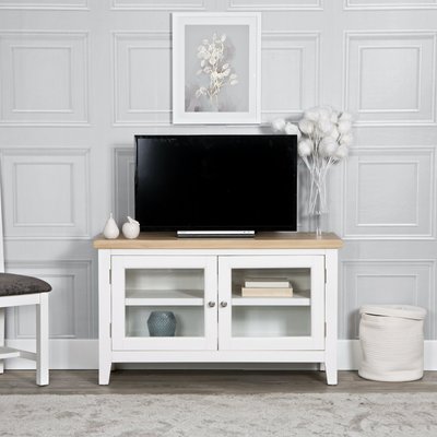 Petit meuble tv blanc en chêne NAXOS PIER IMPORT
