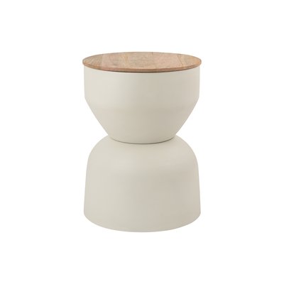 Table d'appoint ronde design avec rangement en métal grège et bois manguier massif D30 cm YOYO MILIBOO