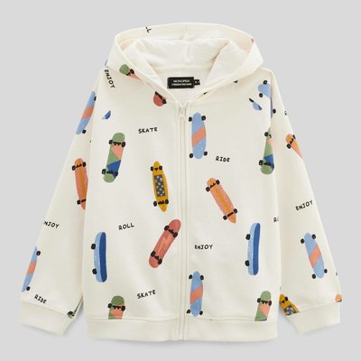 Sweat zippé à capuche imprimé en coton BIO GOTS MONOPRIX