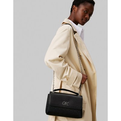 Sac à rabat, motif monogramme, anse et bandoulière CALVIN KLEIN