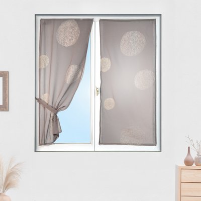 Petit Voilage Taupe Brodé 'Ronds Mêlés' HOME MAISON
