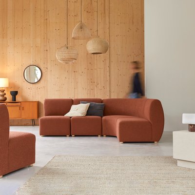 Canapé d'angle modulable en acacia massif et tissu terracotta, 4 places SWANN TIKAMOON