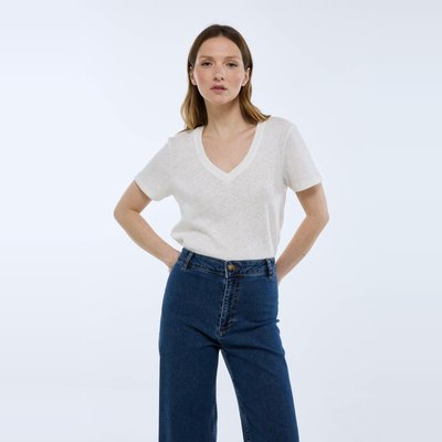 T-shirt manches courtes uni contenant du lin MONOPRIX