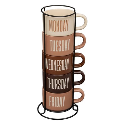 Rack de 5 mugs en grès BREAK TIME ATMOSPHERA