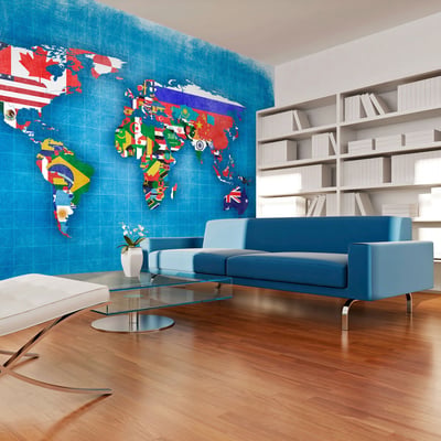 Papier peint intissé panoramique Carte du monde Flags of countries EDEN
