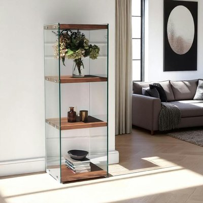 Colonne vitrine design - bois marron, 4 plateaux LHASA PIER IMPORT