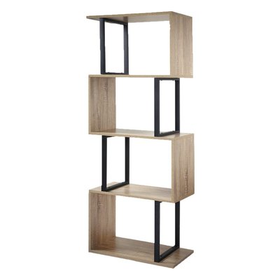 Étagère 4 Niveaux décor bois avec montants métal CALICOSY