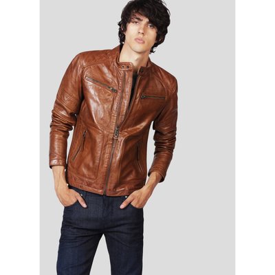 Blouson col mao zippé en cuir LEERON MOJITO REDSKINS