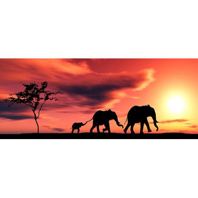 Tableau africain famille éléphants HEXOA
