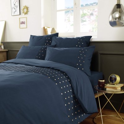 Housse de couette brodée plis religieuses TERRE DE NUIT
