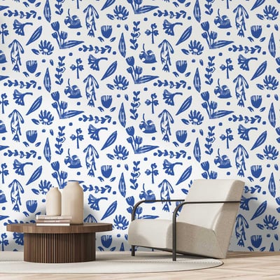 Papier peint fleur bleu HEXOA