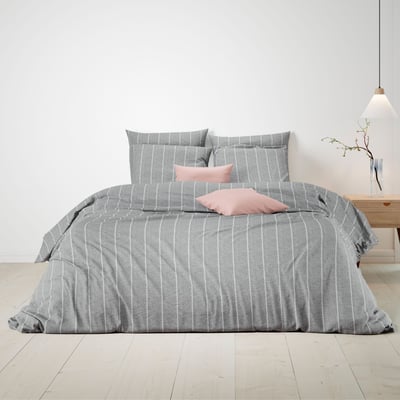 Parure de lit coton rayures - OXFORD TERRE DE NUIT