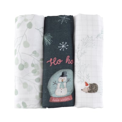 Lot de 3 langes coton bio NOEL MAGIQUE LITTLE CREVETTE