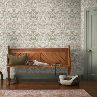 Papier peint Fleurs de fraisier et oiseaux un matin de printemps WILLIAM MORRIS AT HOME