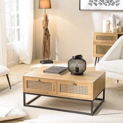 Table basse en bois 4 tiroirs cannage naturel ALCUDIA PIER IMPORT
