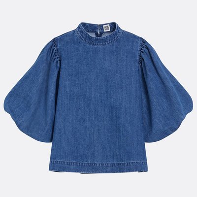 Blouse en jean à manches courtes bouffantes  LA REDOUTE COLLECTIONS