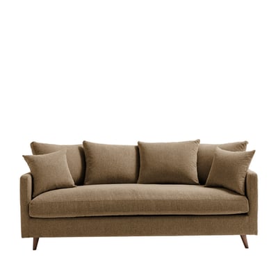 Canapé convertible 3 places en tissu pieds bois foncé- VILLABON DRAWER