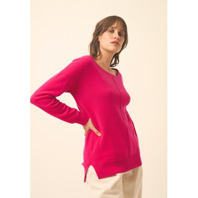 KAREN pull col rond fuchsia en cachemire JUST CASHMERE