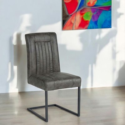 Chaise en tissu microfibres gris et pieds métal noir PIER IMPORT