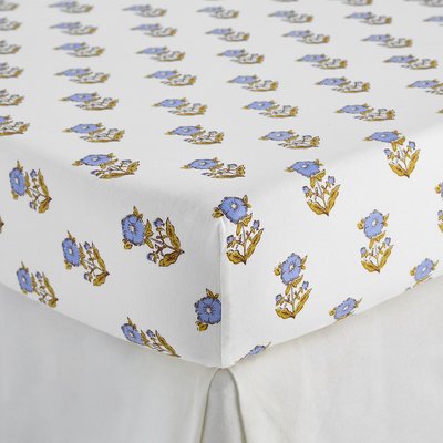 Drap-housse enfant, en coton lavé, imprimé fleurs, DIMANI LA REDOUTE INTERIEURS