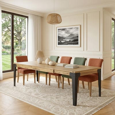 Table rectangulaire en acacia 1 rallonge 8/10 couverts BALTIMORE ROBIN DES BOIS