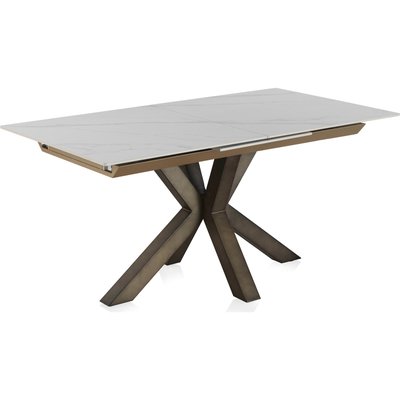Table extensible blanche céramique effet marbre pieds cuivre RECOLLECTION