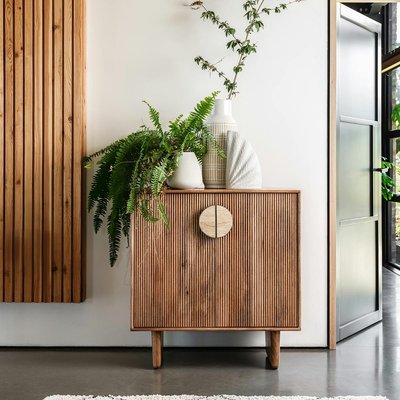Buffet bar en bois de manguier et travertin MOON PIER IMPORT