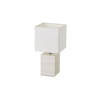 Lampe à Poser Base en Bois Blanchi et Abat-jour Blanc - Hauteur 33cm WADIGA
