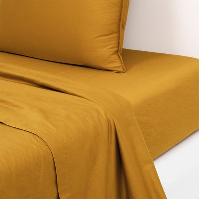 Drap plat en satin de coton lavé bleu, PALERME OLIVIER DESFORGES