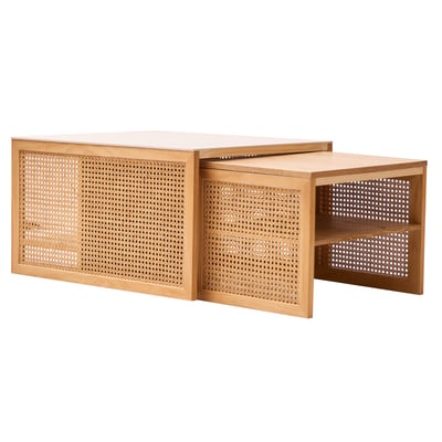 Lot de 2 tables basses gigognes, rotin, TROMSO NORDLYS