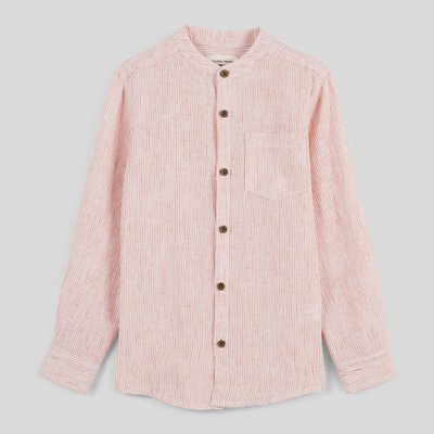 Chemise col mao rayée en 100% lin MONOPRIX