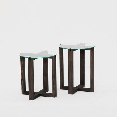 Lot de 2 tables d'appoint Galadron en verre et bois TOILINUX