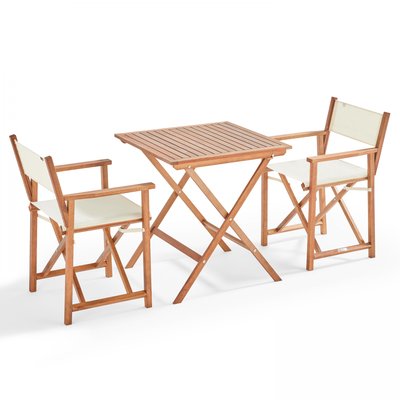 Table bistrot pliante et 2 chaises en bois d'eucalyptus, SETE OVIALA