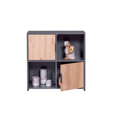 Etagère 4 cases en bois avec 2 portes battantes TERRE DE NUIT