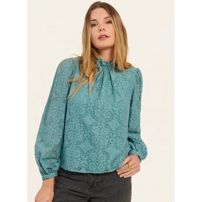 Blouse brodée col montant à volants MILOU NAF NAF