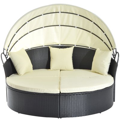 Lit canapé de jardin modulable avec coussins résine noir beige OUTSUNNY