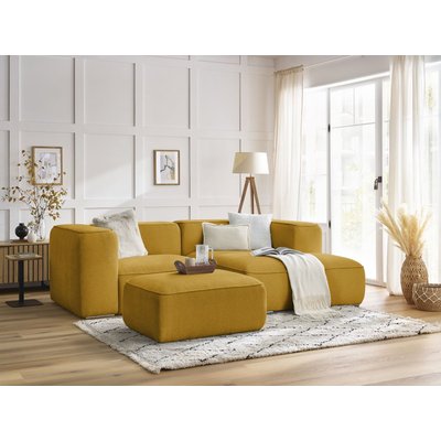 Canapé d'angle fixe 4 places en tissu texturé avec pouf, ZEPHYR BOBOCHIC