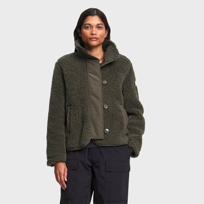 Veste sherpa laine boutonnée col montant détails nylon AIGLE